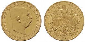  ÖSTERREICHISCHES KAISERREICH   Franz Joseph 1848-1916   (B) 20 Kronen 1910; Rv. winzinger Schrötlingsfehler  Gold  vzgl.