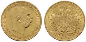  ÖSTERREICHISCHES KAISERREICH   Franz Joseph 1848-1916   (B) 20 Kronen 1910  Gold  vzgl.