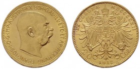  ÖSTERREICHISCHES KAISERREICH   Franz Joseph 1848-1916   (B) 20 Kronen 1912  Gold  vzgl./stplfr.