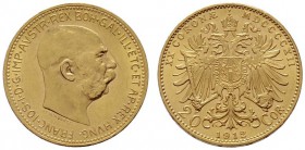  ÖSTERREICHISCHES KAISERREICH   Franz Joseph 1848-1916   (B) 20 Kronen 1912; Av. min. Kratzer  Gold  vzgl.