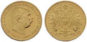  ÖSTERREICHISCHES KAISERREICH   Franz Joseph 1848-1916   (B) 20 Kronen 1916; Bindenschild  Gold  vzgl.