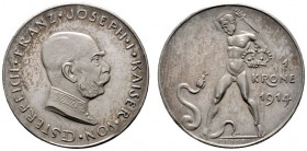  ÖSTERREICHISCHES KAISERREICH   Franz Joseph 1848-1916   (D) Krone 1914; PROBE in Silber (AR); Erstabschlag!  RR stplfr.