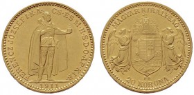  ÖSTERREICHISCHES KAISERREICH   Franz Joseph 1848-1916   (B) 20 Korona 1911 KB; Rv. winzige Kratzer  Gold  vzgl.