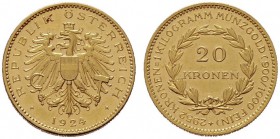  ÖSTERREICHISCHE - REPUBLIK   1. Republik 1918-1938   (B) 20 Kronen 1924  Gold  vzgl.