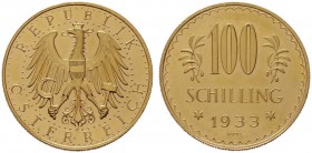  ÖSTERREICHISCHE - REPUBLIK   1. Republik 1918-1938   (B) 100 Schilling 1933  Gold  vzgl./stplfr.