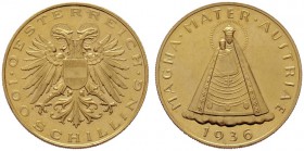 ÖSTERREICHISCHE - REPUBLIK   1. Republik 1918-1938   (B) 100 Schilling 1936; Madonna  Gold  f.stplfr.