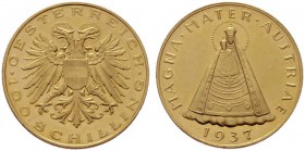  ÖSTERREICHISCHE - REPUBLIK   1. Republik 1918-1938   (B) 100 Schilling 1937; Madonna  Gold  f.stplfr.