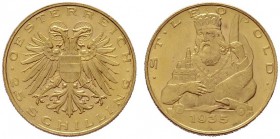  ÖSTERREICHISCHE - REPUBLIK   1. Republik 1918-1938   (B) 25 Schilling 1935; Hl.Leopold  Gold  f.stplfr.