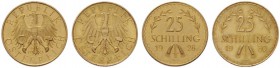  ÖSTERREICHISCHE - REPUBLIK   1. Republik 1918-1938   (B) Lot 2 Stk.: 25 Schilling 1928 und 1930  Gold  f.vzgl.