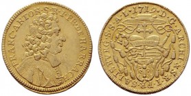  ÖSTERREICHISCHE GEISTLICHKEIT   Franz Anton Fürst von Harrach 1709-1727   (D) Dukat 1719 (3,49 g); HZ:2367, Pr:1974  Gold R vzgl.