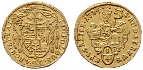  ÖSTERREICHISCHE GEISTLICHKEIT   Leopold Anton v. Firmian 1727-1744   (D) 1/4 Dukat 1734 (0,87 g); HZ:2563, Pr:2130  Gold  vzgl./stplfr.