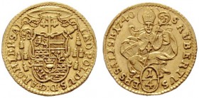  ÖSTERREICHISCHE GEISTLICHKEIT   Leopold Anton v. Firmian 1727-1744   (D) 1/4 Dukat 1740 (0,85 g); HZ:2564, Pr:2131  Gold  vzgl.