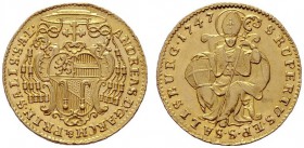  ÖSTERREICHISCHE GEISTLICHKEIT   Andreas Jakob v. Dietrichstein 1747-1753   (D) Dukat 1747 (3,49 g); HZ:2842, Pr:2204  Gold  stplfr.