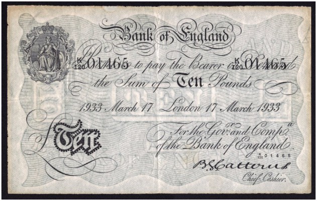  PAPIERGELD   GROSSBRITANIEN   (D) 10 Pfund 17.03.1933 London. Pick:336 II