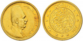 ÄGYPTEN 
 Fuad, 1917-1936 
 100 Piastres 1922. 8.50 g. Fr. 27. Vorzüglich-FDC.