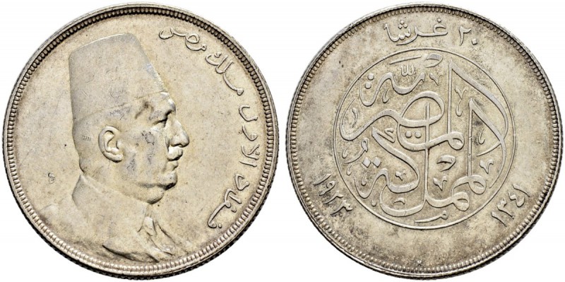 ÄGYPTEN 
 Fuad, 1917-1936 
 20 Piastres 1923. 27.98 g. KM 338. Sehr schön-vorz...