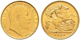 AUSTRALIEN 
 Edward VII. 1901-1911 
 Half sovereign 1908, Perth. 3.99 g. S. 3976B. Fr. 37. Selten. Vorzüglich.