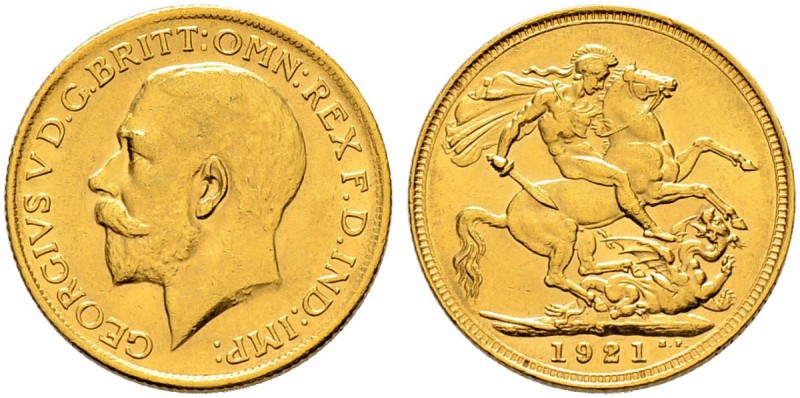 AUSTRALIEN 
 George V. 1910-1936 
 Sovereign 1921, Sydney. 7.98 g. S. 4003. Fr...