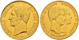 BELGIEN 
 Königreich 
 Leopold I. 1831-1865. 100 Francs 1853. Zur Hochzeit des Herzogs von Brabant mit Marie Henriette von Österreich. 32.19 g. Schl...