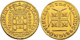 BRASILIEN 
 João V. 1706-1750 
 10000 Reis 1725, Minas Gerais. 26.73 g. Russo 257. Gomes 37.02. Fr. 34. Gutes sehr schön.