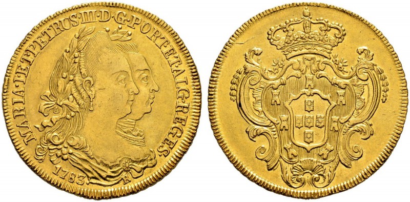 BRASILIEN 
 Maria I. und Pedro III. 1777-1786 
 6400 Reis 1783, Rio. 14.32 g. ...
