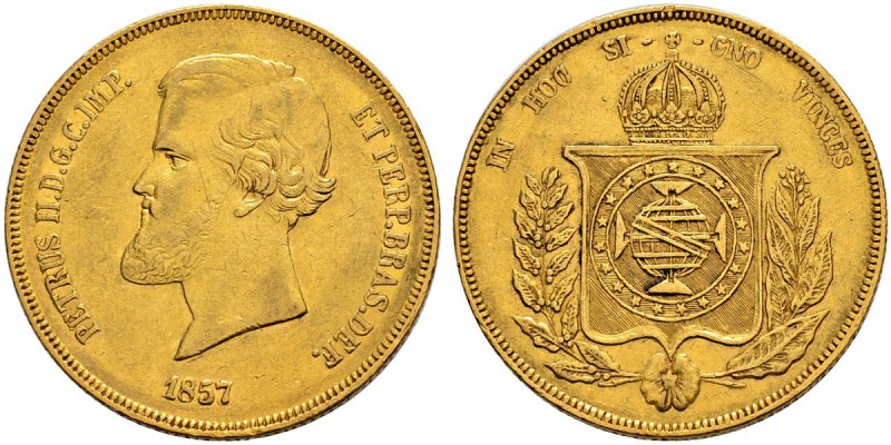 BRASILIEN 
 Pedro II. 1831-1889 
 20000 Reis 1857, Rio. 17.80 g. Russo 714. Fr...