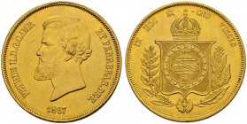 BRASILIEN 
 Pedro II. 1831-1889 
 20000 Reis 1867, Rio. 17.86 g. Russo 723. Fr. 121a. Kl. Kratzer. Vorzüglich.