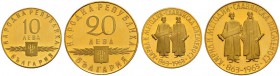 BULGARIEN 
 Republik 1946- 
 20 Lewa und 10 Lewa 1963. 1100 Jahre kyrillisches Alphabet. 16,90 g. und 8,45 g. 25.45 g. Schl. 6, 7. Fr. 9, 10. FDC au...