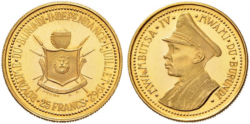 BURUNDI 
 Mwambutsa IV. 1962-1966. 25 Francs 1962. Auf die Unabhängigkeit. 8.00...