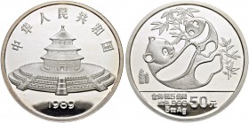 CHINA 
 Volksrepublik 
 50 Yuan 1989. Panda. 5 Unzen Feinsilber. 155.55 g. KM 222. 9.599 Exemplare geprägt. Polierte Platte.