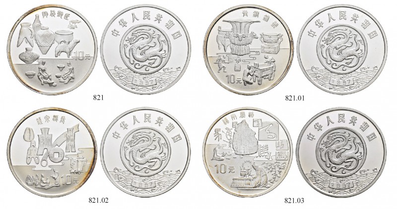 CHINA 
 Volksrepublik 
 Set 1997. Jeweils 10 Yuan 1997. Kultur des Gelben Flus...
