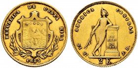 COSTA RICA 
 2 Escudos 1855. Assayer JB. 6.35 g. Fr. 8. Gutes sehr schön.