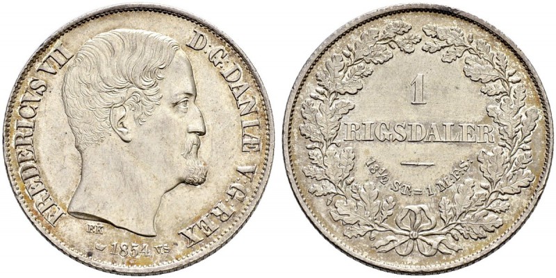 DÄNEMARK 
 Friedrich VII. 1848-1863. Rigsdaler 1854. 14.47 g. Hede 8A. Vorzügli...