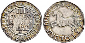 DEUTSCHLAND 
 Braunschweig-Lüneburg, Herzogtum 
 -Celle 
 Georg Wilhelm, 1665-1705. 1/3 Taler 1674. 8.14 g. Welter 1601. Rauer Schrötling und Präge...