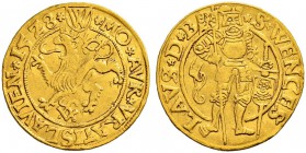 DEUTSCHLAND 
 Breslau, Stadt 
 Dukat 1528. 3.50 g. Friedensburg/Seger -. Fr. 442. Sehr selten. Sehr schön-vorzüglich.
