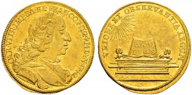 DEUTSCHLAND 
 Frankfurt am Main, Stadt 
 Dukat 1742. Auf die Kaiserwahl zu Frankfurt am 24. Januar. 3.49 g. Joseph/Fellner 742. Förschner 249. Fr. 1...