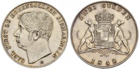 DEUTSCHLAND 
 Hohenzollern-Sigmaringen, Fürstentum 
 Karl, 1831-1848. Doppelgulden 1848. 21.21 g. Kahnt 274. Thun 208. Dav. 720. Lt. gereinigt. Vorz...