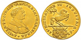 DEUTSCHLAND 
 Kempten, Abtei 
 Anselm von Reichlin-Meldegg, 1728-1747. Dukat 1729. Stempel von Christian Ernst Müller. (Rosette) ANSELM. S. R. I. PR...