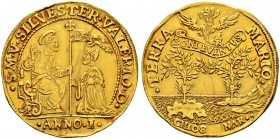 GRIECHENLAND 
 Chios 
 Silvestro Valier, 1694-1700. Osella in oro da quattro zecchini 1694 AN I. 13.85 g. Montenegro 2208. Paolucci 343. Lt. gewellt...