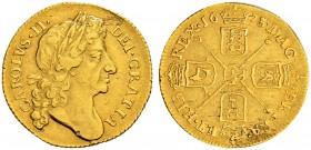 GROSSBRITANNIEN 
 Charles II. 1660-1685. ½ Guinea 1678 über 77. 4.13 g. S. 3348. Fr. 287. Sehr schön.