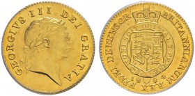 GROSSBRITANNIEN 
 George III. 1760-1820. 1/2 Guinea 1804. S. 3737. Fr. 364. PCGS AU 58. Vorzüglich.