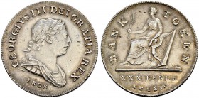 GROSSBRITANNIEN 
 George III. 1760-1820. 30 Pence Bank Token 1808. 12.46 g. S. 6616. Sehr selten. Vorzüglich.