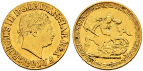GROSSBRITANNIEN 
 George III. 1760-1820. Sovereign 1820. 7.93 g. S. 3785C. Schl. 111. Fr. 371. Schön-sehr schön.