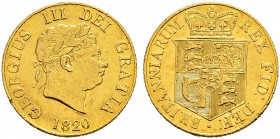 GROSSBRITANNIEN 
 George III. 1760-1820. Half sovereign 1820. 3.98 g. S. 3786. Schl. 114. Fr. 372. Kl. Randfehler. Sehr schön.