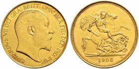 GROSSBRITANNIEN 
 Edward VII. 1901-1910. 5 Pounds 1902. 39.93 g. S. 3965. Schl. 469. Fr. 398. Kl. Kratzer. Vorzüglich.