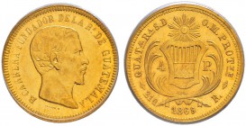 GUATEMALA 
 Republik. 4 Pesos 1869. Fr. 43. PCGS AU 58. Vorzüglich-FDC.