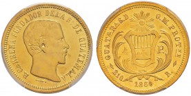 GUATEMALA 
 Republik. 4 Pesos 1869. Assayer R. Fr. 43. PCGS AU 53. Vorzüglich.
