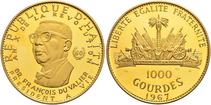 HAITI 
 Republik. 1000 Gourdes 1967. Präsident Duvalier. 197.42 g. KM 71. FDC a...