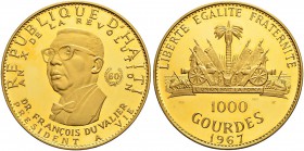 HAITI 
 Republik. 1000 Gourdes 1967. Präsident Duvalier. 197.42 g. KM 71. FDC aus Polierter Platte.