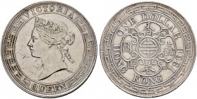 HONG KONG 
 Victoria, 1842-1901. Dollar 1868. 26.97 g. KM 10. Leicht gereinigt. Sehr schön-vorzüglich.